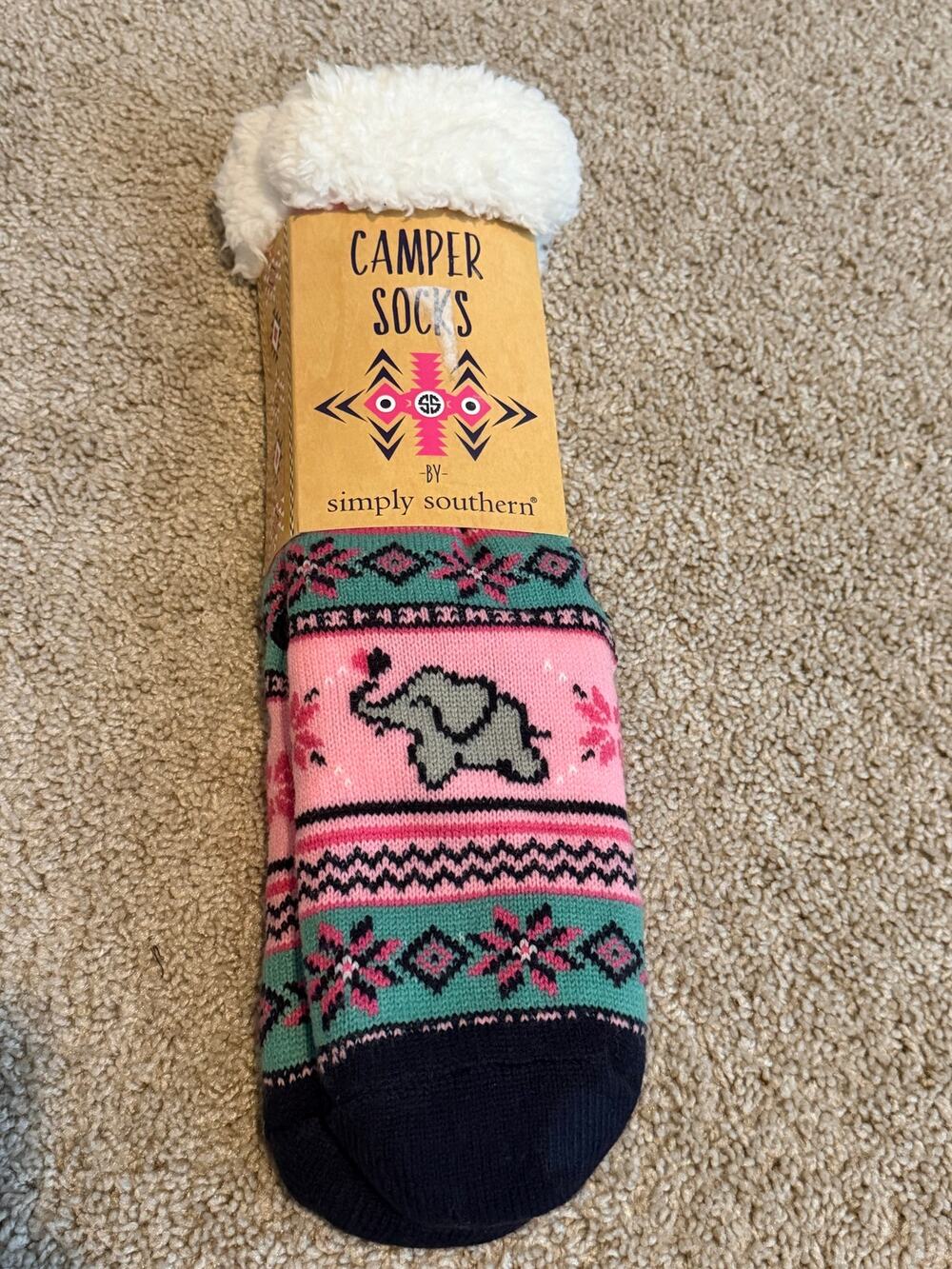 Simply Southern Camper Sherpa Lined Socks NWT Cozy Non Slip Slipper Socks